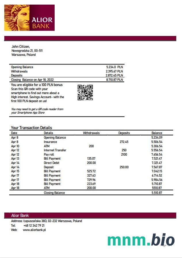 Polska Alior Bank Wyciąg xls